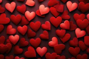 AI generated Valentine's day background with red hearts. 3d rendering, Background of hearts, concept of riendship and love, AI Generated photo