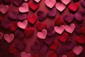 AI generated Valentine's day background with red hearts. 3d rendering, Background of hearts, concept of riendship and love, AI Generated photo