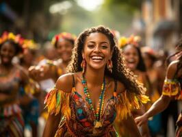 ai generado festivo cultural celebracion con Participantes en tradicional vestir comprometido en danza espacio para texto disponible foto