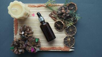 eucalyptus essential oils in a glass bottle with green leaf video