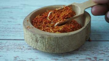 Saffron crocus in rustic gold bowl video