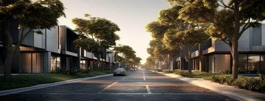 AI generated a street filled with modern houses in an urban area photo