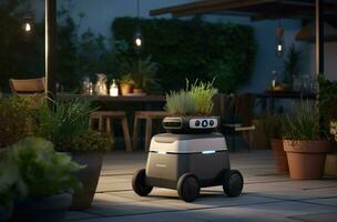 AI generated a robot in a gardening space is being used to grow plants photo