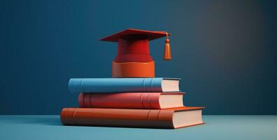 AI generated a diploma, books, and a cap stacked on top of them photo