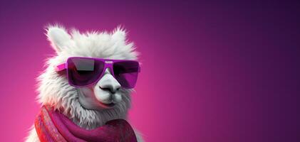 AI generated a cartoon lama wearing sunglasses and a scarf photo