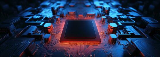 ai generado un computadora chip en parte superior de un circuito tablero foto