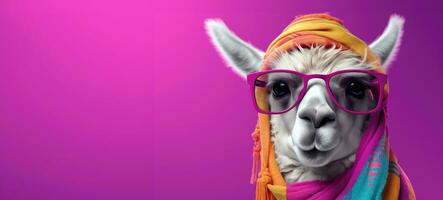 AI generated a cartoon lama wearing sunglasses and a scarf photo