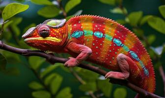 AI generated a chameleon is perched on a tree branch photo