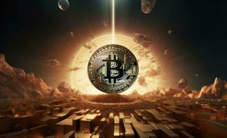 ai generado un bitcoin es comenzando a otoño y un espacio Embarcacion es espinilla foto