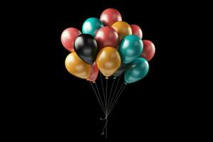 AI generated Colorful balloons bunch. celebrate decoration icon multicolored. 3d rendering, isolated on black background Ai generated photo