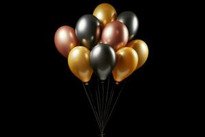 AI generated Colorful balloons bunch. celebrate decoration icon multicolored. 3d rendering, isolated on black background Ai generated photo