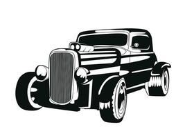 Retro car vector artwork illustration in black and white style