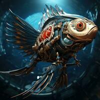 AI generated Best Photo of Golden Fish in Glass Bowl with High Quality Leaves Generative AI