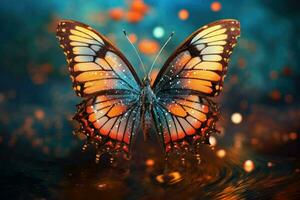 AI generated Beautiful Butterflies, Dreamy fantasy magical butterflies, soft light colors wings, Ai Generated photo