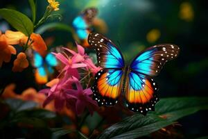 AI generated Beautiful Butterflies, Dreamy fantasy magical butterflies, soft light colors wings, Ai Generated photo