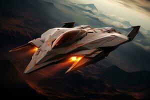 AI generated Fighter aircraft fighting, Jet fighter flying above the clouds Ai generated photo