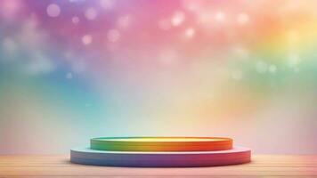 AI generated Colorful rainbow podium on bokeh gradient background. 3d render photo