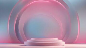 AI generated Abstract minimal scene with geometrical forms. Pink blue neon background. minimal podium, 3d render photo