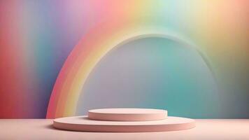 AI generated Abstract minimal scene with podium and rainbow background. 3d render illustration photo