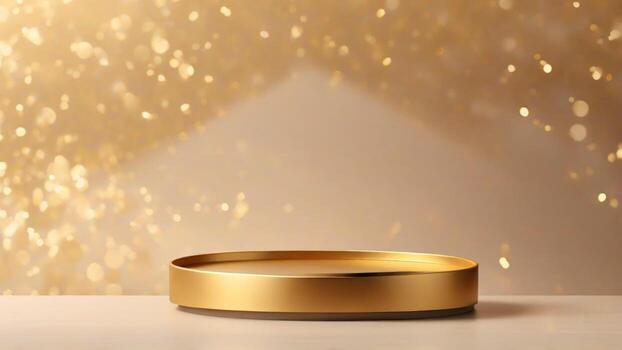 ai generado dorado podio en oro playa bokeh antecedentes. 3d hacer foto