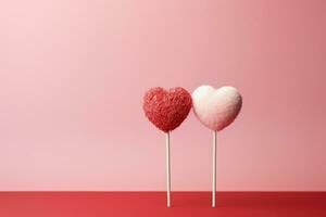 AI generated Sweet Valentine's Day Heart Lollipops on Pink Background. photo