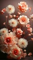 AI generated Abstract Paper Flowers in Peach Fuzz, Artistic Design Display. photo