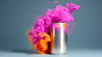 AI generated Vibrant Pink Orange Paint Burst from Spray Can Mockup photo