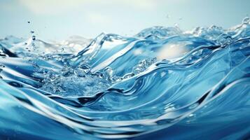 ai generado crujiente azul agua ola con tranquilo ondas y reflexión foto