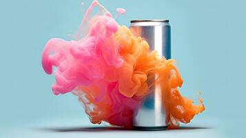 AI generated Vibrant Pink Orange Paint Burst from Spray Can Mockup photo