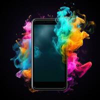 AI generated Abstract Colorful Smoke Swirling Smartphone Mockup photo