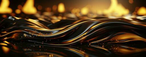 AI generated Elegant Abstract Molten Gold and Black Dynamic Fluid Waves photo