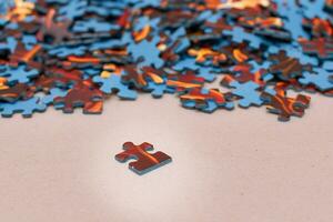 Mixed Peaces of a Colorful Jigsaw Puzzle Strategy and Solving Problem Concept photo
