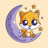 Cute fox is sitting on the moon alone vector