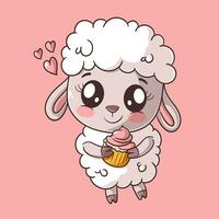 Cute sheep carrying cake in hand vector