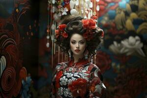 ai generado geisha, kabuki, en el estilo de futurista reclamos, generativo ai foto