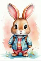 AI generated cute rabbit spring watercolor graphics photo