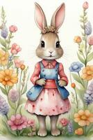 AI generated cute rabbit spring watercolor graphics photo