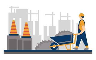 Modern building and building construction workers flat design vector