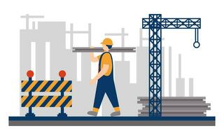 Modern building and building construction workers flat design vector