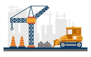 Modern building and building construction workers flat design vector