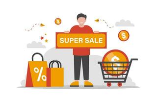 Sale and Offer Flat Concept Illustration vector