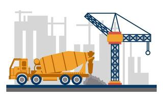 Modern building and building construction workers flat design vector