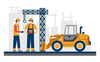 Modern building and building construction workers flat design vector