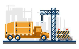 Modern building and building construction workers flat design vector