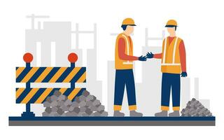 Modern building and building construction workers flat design vector