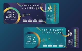 Concert ticket template. Concert, party or festival ticket and boarding pass design template with gradient background vector