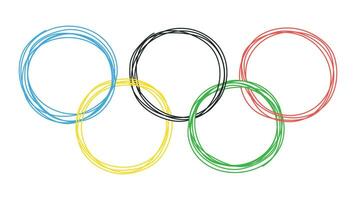 Olympics ring icon isolated on white background. Summer olympic games. Paris 2024. Hand drawn doodle logo of Olympics represents the union of the five continents. International vector