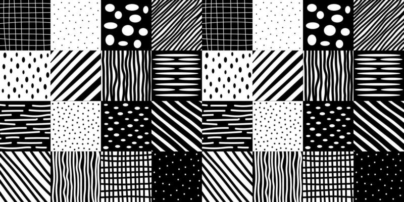 Abstract black and white mosaic seamless pattern. Vector geometric swatch. For screen background, wrapping paper, wallpaper, textile and surface design. Modern patchwork pattern
