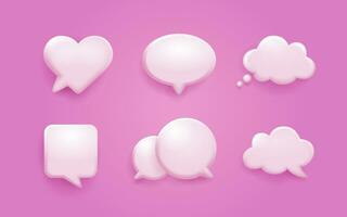 Set of 3D speech bubble isolated on pink background. Empty text bubble in various shapes. 3D chat icon vector