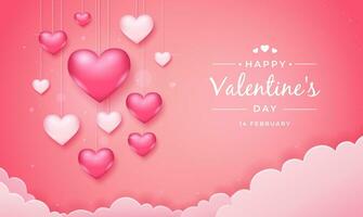 Valentines day background with hanging pink and white hearts vector